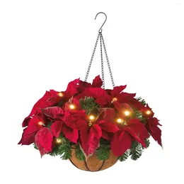 Decorative Flowers Artificial Hanging Basket With String Light Courtyard Indoor Flowerpot