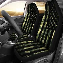 Car Seat Covers Green Camouflage American USA Flag Pair 2 Front Cover For Protector Ac