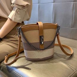 luxury leather designer bucket bag canvas plaid pattern shoulder bags armpit small capacity chain handbag crossbody Bag