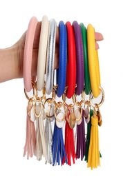 28 Style Girl Women Tassels Bracelets PU Leather Wrap Key Ring Leopard Keychain Wristband Sunflower Drip Oil Bangle Bracelet Chain2274200