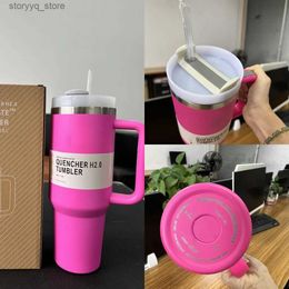 Mugs US STOCK PINK Parade 40oz Quencher H2.0 Cups camping travel Car cup Stainless Steel Tumblers with Silicone handle Valentine Day Gifts With 1 Same I1225 L240312