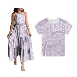 Party Dresses Samoa Children'S Short Sleeve And Dress Matching Polynesian Girl Halter Printed Long Hawaii