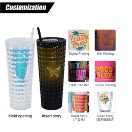 24oz Studded Tumblers Double Wall Plastic Cup Creative Pineapple Shape of PS Cup With Flat Lid Insulated Drinkware Juice Cup LG40