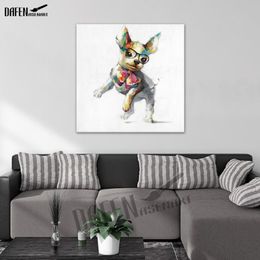 100% Handmade Cute Chihuahua Dog Oil Painting on Canvas Modern Cartoon Animal Lovely Pet Paintings For Room Decor270P