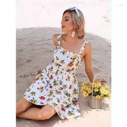 Casual Dresses Wepbel Slip Dress Summer Sexy A-line Floral Printed Beach Women Sleeveless Camis Tops Cutout Printing Mini