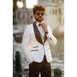 Men's Suits Gentlemen White Blazer Vest Black Pants 3 Piece Shawl Lapel Single Breasted Formal Clothing Wedding Groom Costume