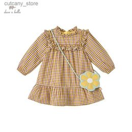 Girl's Dresses DB1221161 dave bella spring baby girls fashion plaid dress with a small bag party dress children girl infant lolita 2pcs clothes L240311