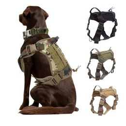 Tactical Dog Harness Collars Military Dogs Harnesses Working Doggy Vest Molle Adjustable Training Underwaist Patrol K9 Large with 303J