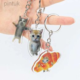 Keychains Lanyards Happy Banana Cat Pendant Keychain Funny Resin Lanyard Small Link Chain Maxwell Cat Keychain Student Gift Bag Accessories Lanyard ldd240312