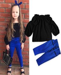 Pudcoco Girl Clothes Kids Baby Fall Outfit Children s Off Shoulder Shirt Tshirt TopsLong Pants Cotton 2108048198733