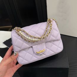24P Classic Mini Flap Quilted cf Pearls Chain Bags Lambskin Gold Metal Hardware Matelasse Crossbody Shoulder Handbags 4 Colors Daily Outfit Purse 17X12CM For Womens