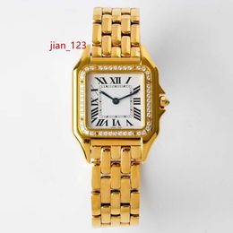 Designer Panthere couple watches 22mm 27mm women quartz movement watch diamond stainless steel Sapphire crystal square wristwatch battery gifts couple with bag