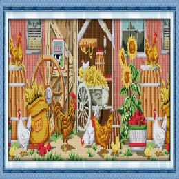 Farmhouse Scenic farm Scenery home decor painting Handmade Cross Stitch Embroidery Needlework sets counted print on canvas DMC 141838