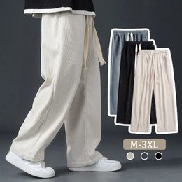 Mens Casual Corduroy Pants Spring Autumn Korean Fashion Wide Leg Trousers For Men Solid Color Streetwear Straight 240305