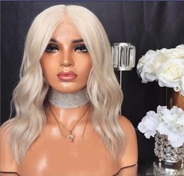 150 Density Ash Grey Short Bob Wavy Wig Synthetic Lace Front Wig Light Blonde Middle Part Glueless Heat Resistant Fiber Wigs for 6252564