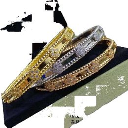 2024High Version Fanjia Clover Kaleidoscope Women's Narrow Edition Diamond Bracelet V Rose Gold Bracelet Bracelet
