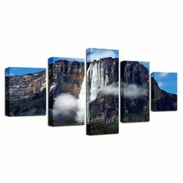 Paintings Angel Waterfall Venezuela 5 Panel Canvas Picture Print Wall Art Painting Decor For Living Room Poster No Framed2806