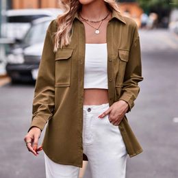 Women's Blouses Women Lapel Neck Shirt Simple Long Sleeve Stylish Casual Solid Color With Pockets Spring Autumn Tops