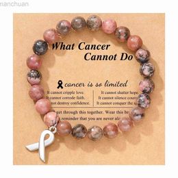 Bangle sansango Natural Stone Pink Quartz Beaded Bracelet Pink Ribbon Pendant Charm Bracelets For Women Bangles Fashion Cute Jewellery ldd240312