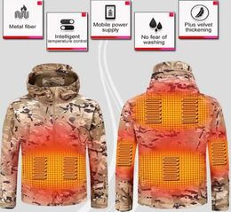 Outdoor TShirts Winter Electric Heating Jacket USB Smart Men Women Thick Heated Jackets Camouflage Hooded Heat Hunting Ski Suit7513045