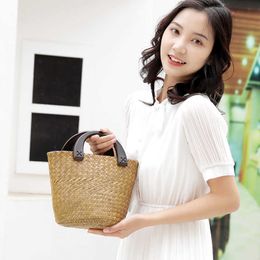 Beach Bags Ethnic Handmade Straw Woven Bags Popular on the Internet Fashionable Women's Hand-held Bucket Casual Bags