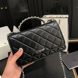 23K Womens Top Handle Totes WOC Black Bags Lambskin Silver Metal Hardware matelasse Chain Crossbody Shoulder Handbags Card Holder Multi Pochette 17X12CM 19X12CM