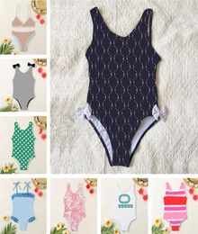 Kids Designer Swim One Piece Bathing Suits Full Letter Print Bowknot Girls Swimwear Beach Pool Bikinis6342781