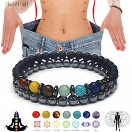 Beaded 2022 6mm Yoga 7 Chakra Bracelet Men Women Lost Weight Magnetic Hematite Turkish Evil Eye Bracelet For Men Spiritual JewelryL24213