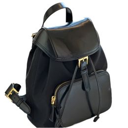 Designer Luxury Women Black Nylon Bright Leather Small Book Backpack Bag