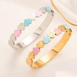 Bangle Design Letter Bangles Designer Faux Leather Bracelet Men Womens Brand Jewelry Inlay Crystal 18K Gold Stainless Steel Wristband Otd9I