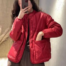 Women's Trench Coats Short Quilted Padded Cropped Red Thick Padding Jackets For Women Woman Coat Youthful Clothes External Heavy Winter