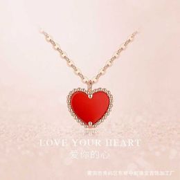 Live streaming Little Red Heart 18k gold necklace female rose gold lock bone chain Colourful gold internet celebrity love pendant Instagram design