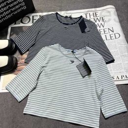 Women's T-Shirt designer Early Spring New Elegance Versatile and Age Reducing Girl Style Triangle Contrast Stripe Middle Sleeve Round Neck T-shirt YWLE