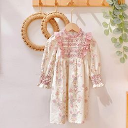 Girl Dresses 2024 Spring Sisters Clothes Kids Party Long Sleeved Cotton Floral Printing Dress Baby Girls Princess