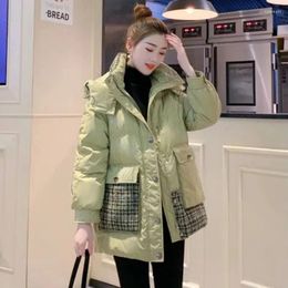 Women's Trench Coats 2024 Winter Down Cotton Jacket Women Mid Length Hooded Coat Panel Casual Parkas Loose Slimming Thickening Overcoat