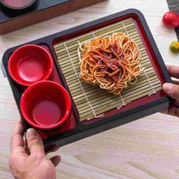 Dinnerware Sets Wooden Tray Japanese Cold Noodle Plate Tableware With Bamboo Mat Dessert Decorative Creative Cuisine Born