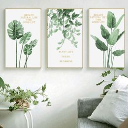 3PCS Framed Wall Art Green Plants Nordic Modern Wall Art Pictures for Living Room Decor Posters and Prints Canvas Painting292t