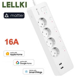 LELLKI Matter Power Strip Kr Usb Smart Plug Home Timer Outlet 16A 220V Korea EU Socket Cord SmartThings Homekit 240228