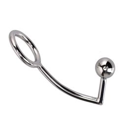 40mm 45mm 50mm for choose Anal plug Ball on Angled butt hook with penis ring fetish cock chastity Stainless Steel adult sex toys 240227