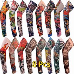 Protective Sleeves Sun Protection Sleeve 8 Pcs Arm Tattoo Pattern Outdoor Tattoo Sleeve Flower Arm Tattoo Cycling Fishing Men and Women Ice Cool L240312