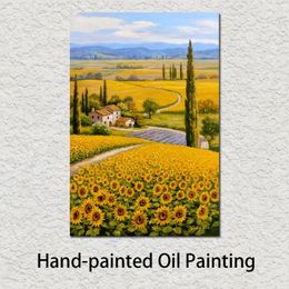 Beautiful Oil Painting Landscapes Sunflower Flower Field Art on Canvas Hand Painted for Study Room Wall Decor284d