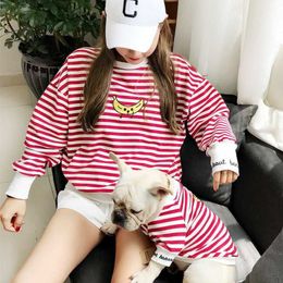Dog Apparel Striped Banana Pet Matching Clothing Puppy Clothes For Dogs Shirt Parent-Child French Bullldog267A