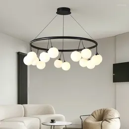 Chandeliers Nordic Led Circle Chandelier Modern Glass Ball Living Room Bedroom Restaurant Kitchen Iron Dining Table Hanging Lamp