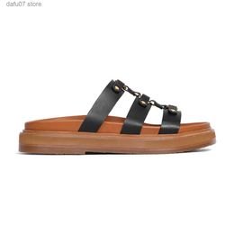 Slippers Sandals 2024 newest gladiator sandal Mule Sliders fashion Casual shoes black brown luxury Designer Genuine Leather Summer beach pool slide SH240312