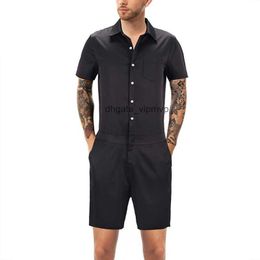 FDWERYNH Men One Piece Romper Casual Button Jumpsuit Overalls Solid Beach Male Tracksuit Short Summer Seaside Vacation Playsuit