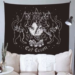 Cat Witchcraft Tapestry Wall Hanging Tapestries Mysterious Divination Baphomet Occult Home Wall Black Cool Decor Cat Coven312l