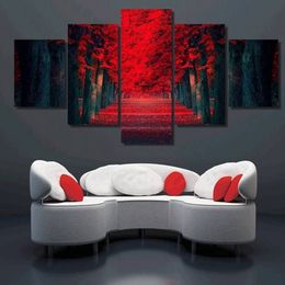 5pcs set Unframed Red Forest Large Trees Landscape Painting On Canvas Wall Art Painting Art Picture For Living Room Decor2538