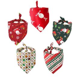 Dog Apparel Christmas Pet Bandana Small Large Bibs Towel Scarf Santa Print Puppy Grooming Costume Accessories279Z