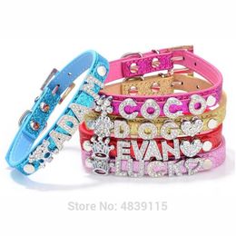 10pcslot Glittered PU Leather Pet Dog Collars with Slide Bar Suitable for 10mm Letters&Charms 2010302918