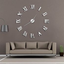 Modern DIY Large Wall Clock 3D Mirror Surface Sticker Home Decor Art Giant Wall Clock Watch With Roman Numerals Big Clock Y200110304x
